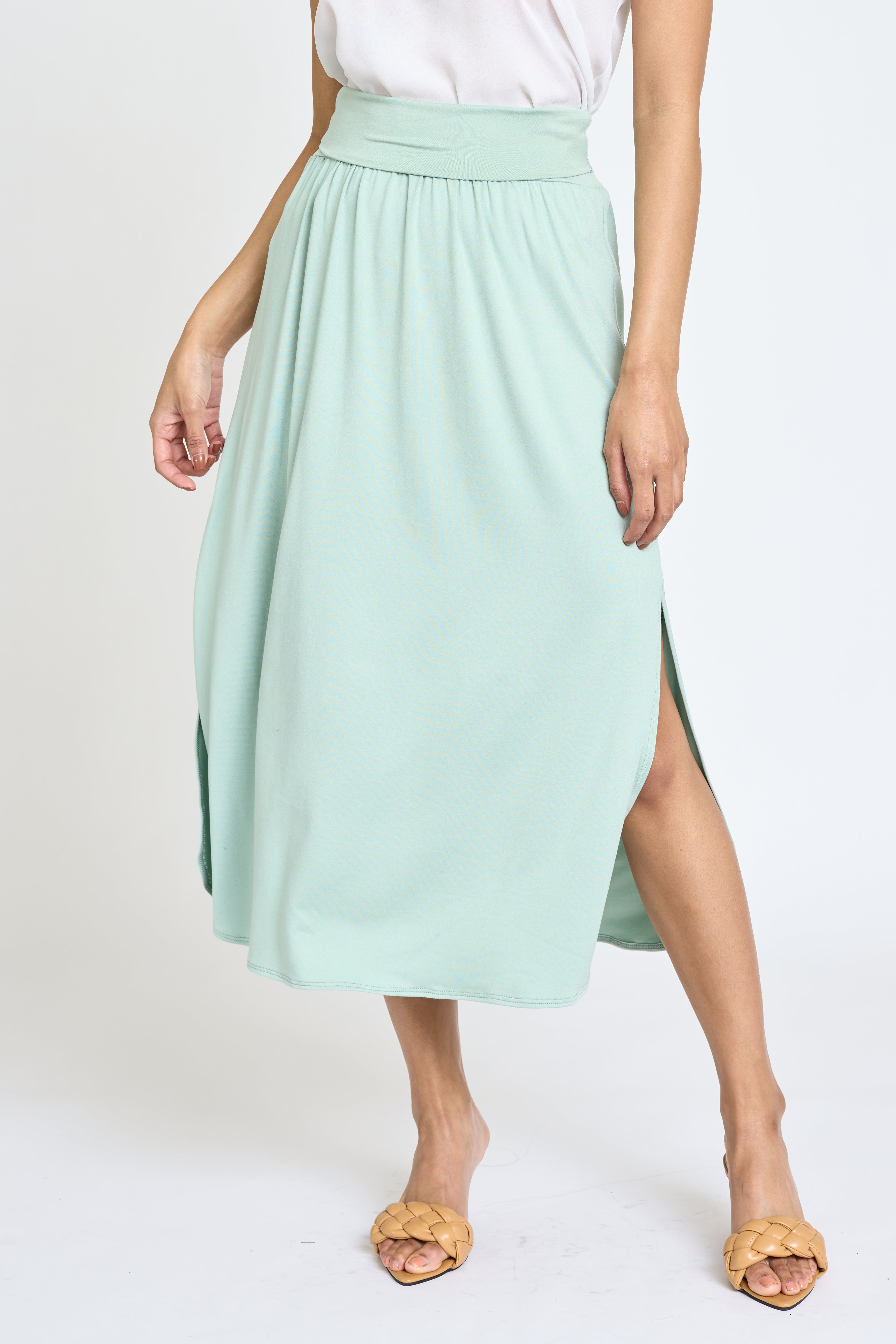 ASOS DESIGN fold over waist pleated skirt in gray | ASOS